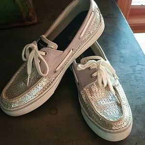 Sperry 8.5 silver sequins